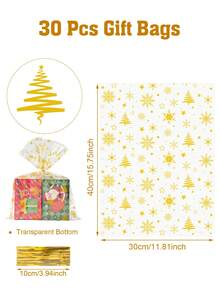 10/30个装圣诞透明玻璃礼品袋，印有金色雪花、星星和圣诞树图案，圣诞快乐礼品包装袋，礼品袋，收纳袋，适用于圣诞礼品包装、礼篮包装、圣诞派对用品、冬季装饰、圣诞家居装饰、圣诞装饰品、节日派对礼物、新年派对用品、圣诞家居饰品 - 彩色 - 查看 7