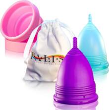 Talisi Menstrual Cups - Reusable Soft Period Cups - Menstruation Feminine Hygiene Products With Silicone Collapsible Sterilizer Case - Regular & Heavy Flow - Large, Small Size Copa Menstrual Kit