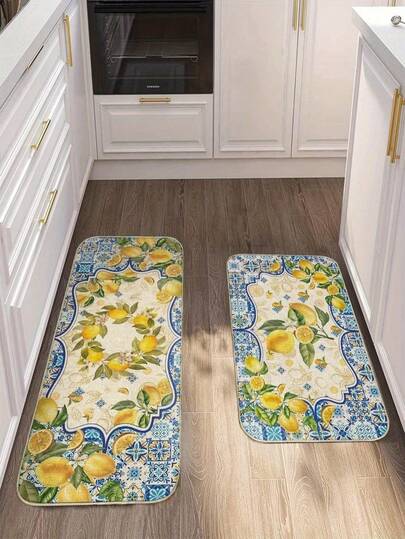 1 件柠檬蓝色复古花卉图案厨房垫地毯、装饰地毯、INS 风格地毯、沙发座椅地毯、家居装饰室用品、客厅地毯、卧室地毯、入口地毯、厨房地毯、浴室地毯、书房地毯、柔软舒适的地毯