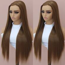 200% Density 26 Inch 13*6 HD Transparent Lace Front Brown Wigs 26 Inches Long Straight Honey Brown Color Lace Frontal Wig Glueless Lace Wig Silk Straight Chocolate Brown Wig Synthetic Heat Resistant Fiber Hair Wig 13X6 Hairpiece Lace Closure Wigs - 巧克力棕 - 查看 4