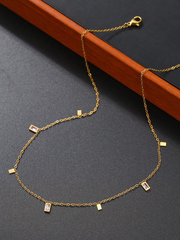 Collier carré minimaliste de luxe en acier inoxydable, goutte d'eau léger, chaîne de clavicule personnalisée à la mode, indéfectible