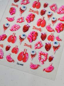 1 片 3D 立体哥特风万圣节美甲贴纸，饰有恐怖的眼睛和器官图案，一次性自粘，是个性化 DIY 美甲和万圣节礼物的理想之选。 - 玫紅色 - 查看 5