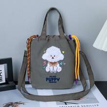 1 Stück neuer Pudel Design Nylon Lässig Umhängetasche, Grau, vielseitige kleine quadratische Umhängetasche für Frauen