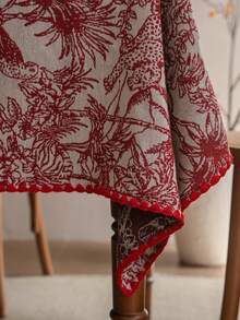 1pc French Retro Floral Christmas Tablecloth, Rectangular Jacquard Fabric Suitable For Daily, Festivals, Parties, Weddings, Dinners, Home Decor - Red and White - View 12