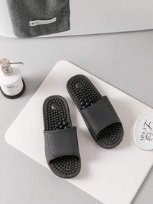 男士按摩拖鞋，夏季淋浴防滑鞋，女士家居拖鞋，带高低压凸起按摩鞋底，舒适 PVC 材质 - 黑色 - 查看 3