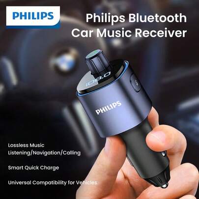 PHILIPS Transmissor FM Bluetooth 5.0 Adaptador de Rádio Sem Fio Kit para Carro com Carregamento USB Duplo, Receptor de Áudio Carregador de Carro MP3, Suporte para Chamadas com Viva-Voz