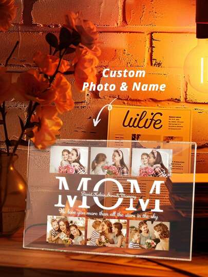 1 pièce Plaque photo personnalisée pour maman, cadeau personnalisé pour la fête des mères, plaque acrylique, plaque photo personnalisée pour maman, cadre photo personnalisé pour maman, plaque photo personnalisée, cadeau photo personnalisé pour maman, impression de plaque photo pour maman, cadeau commémoratif photo pour maman, cadeau de pendaison de crémaillère, cadeau d'anniversaire
