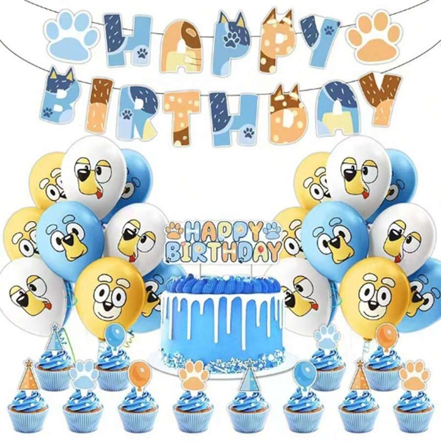 Blueys Family And Friends Party Decorative Hanging Colorful Flags Cupcake Plugin Kit Bluey Bingo Dog Cute Coco Rusty Muffin Birthday Party Favor Supplies Set Banner Cake Board Ornament Decoration Accessories