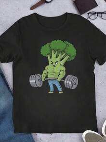 Broccoli Gym Fitness Tee , Men's Double-Sided Printed Fashionable Casual Crew Neck 220gsm Pure Cotton T-Shirt(1 PC) - Black - View 2