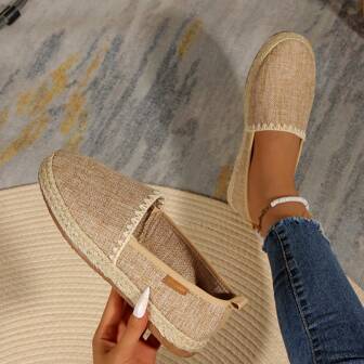 Women's Elegant Straw Woven Rope Sole Casual Flat Loafers - Fashionable Marked Stitching Design, Retro Solid Color Classic All-Season Versatile New Style, Lightweight Comfortable Breathable Slip-On Fisherman Shoes