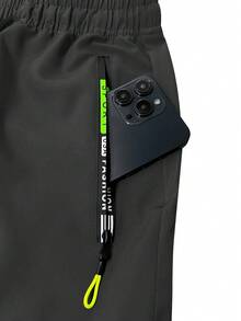 加大码男士休闲工装裤，抽绳腰带，拉链口袋 - 轻盈涤纶面料，适合春夏跑步、训练和户外活动，黑色休闲户外裤 - 黑色 - 查看 9