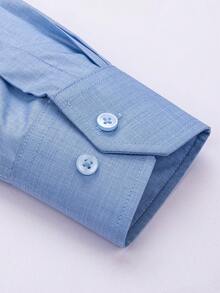 Men's Business Dress Shirts, Long Sleeve, Iron-Free, Slim Fit, Solid Color Korean Style Formal Shirts, Versatile For Work And Commuting. - Baby Blue - View 3