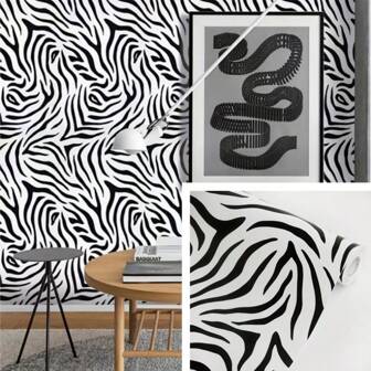 1 rouleau de papier contact motif zébré, papier adhésif vinyle pour étagère, table de maquillage, tiroir, armoire, table, meubles, murs, artisanat DIY, papier peint amovible pour salon, cuisine, maison, chambre à coucher, décoration de la maison