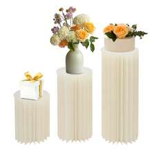 Set Of 3 White Flower Stands, Cardboard Construction With PVC Panels, Multi-Tiered Honeycomb Cylinder Decoration For Weddings, Event Background Indoor & Outdoor, Stable Table Centerpiece For Events - trắng - Xem 6