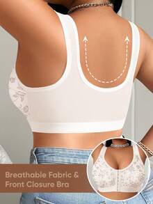 MEIYATING 1pc Women's Plus Size Front Closure Soft & Breathable Full Coverage Underwire Bra