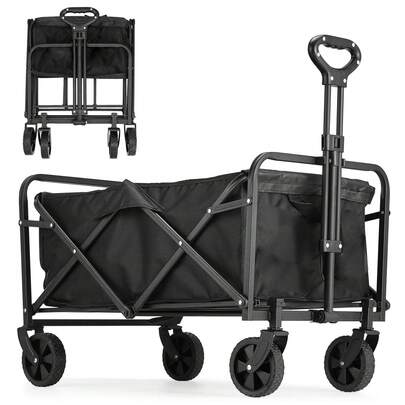 Carrito Plegable con Ruedas, Carrito de Mandado, Carrito Transportador con Ruedas, Carrito de Compras Plegable para Exteriores,Ruedas Giratorias 360°,Compras, Campamento, Súper, Carro Plegabl  (Negro)