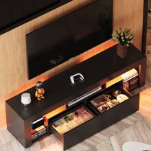 TV Stand, 63 Inch Entertainment Center, Modern TV Console With 2 Drawers For Living Room, LED TV Stand For 60 To 70 Inch TV - 黑色 - 查看 4