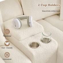 91" L Shaped Sofa With Storage Console, Plush Cloud Couch With Cup Holder And Hiden Storage Compartment, Soft Teddy Fabric 3-Seater Sectional Couch For Living Room & Apartment - 米色 - 查看 4