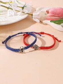 2pcs Spider & Spider Web Braided Bracelets Set, Unique Accessory For Men, Halloween, Holiday, Couples Outfit - Halloween Spider Bracelet - View 4