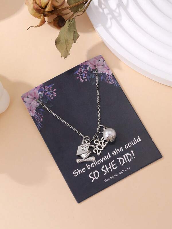 2025 Back To School Charm Necklace, Back To School Season Commemorative Necklace, Graduation Doctoral Cap Pearl Necklace, Back To School Season Classmate Gift Necklace, Best Friend Back To School Gift Necklace