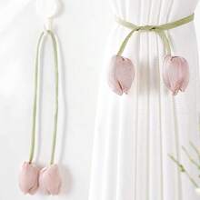 قطعتان من أربطة الستائر الأنيقة والبسيطة ذات التصميم الزهري، أربطة ستائر بتصميم زهرة التوليب، حبال ستائر، ديكورات، أشرطة ستائر غرفة المعيشة الجديدة، أربطة ستائر منسوجة، أشرطة ديكورية للستائر