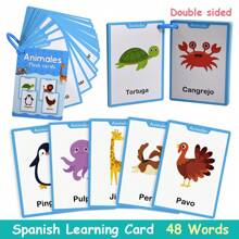 Lachilly Tarjetas didácticas para aprender vocabulario en español, tarjetas de aprendizaje de vocabulario para niños, palabras de alimentos, animales, partes del Body, frutas, verduras, tarjetas cognitivas educativas para preescolar y jardín de infantes, herramientas de aprendizaje de idiomas, recursos y materiales de aprendizaje para el hogar y el aula
