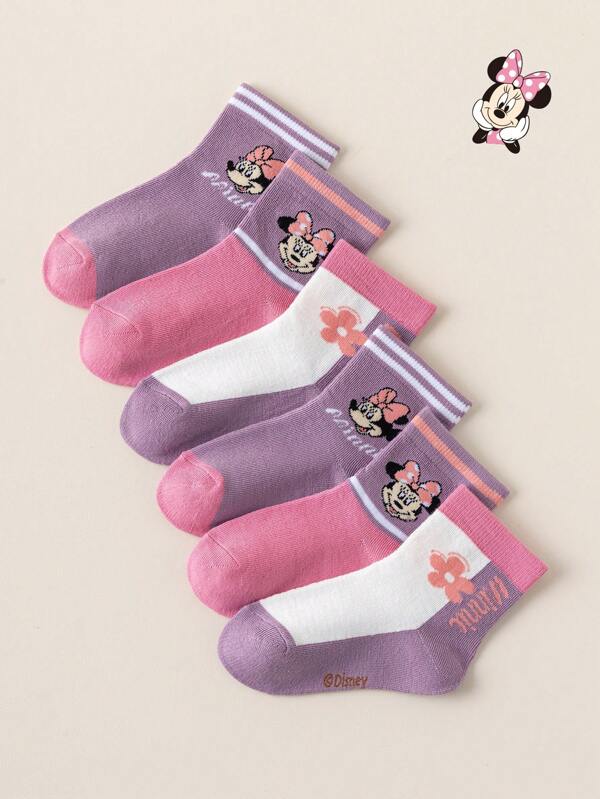 Disney 3/6 pares de calcetines con estampado de Minnie Mouse, calcetines altos de rodilla con diseños de dibujos animados lindos para niñas, calcetines de tobillo estilo coreano para niños, calcetines para bebés y niños pequeños, para otoño/invierno
