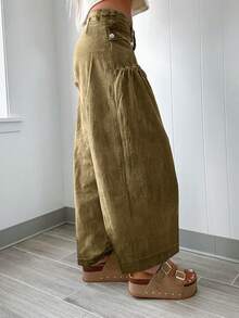 Fashionable Personalized Street Style Commuting Design Pleated Front Pocket Women Loose Straight Leg Jeans - Green - View 2