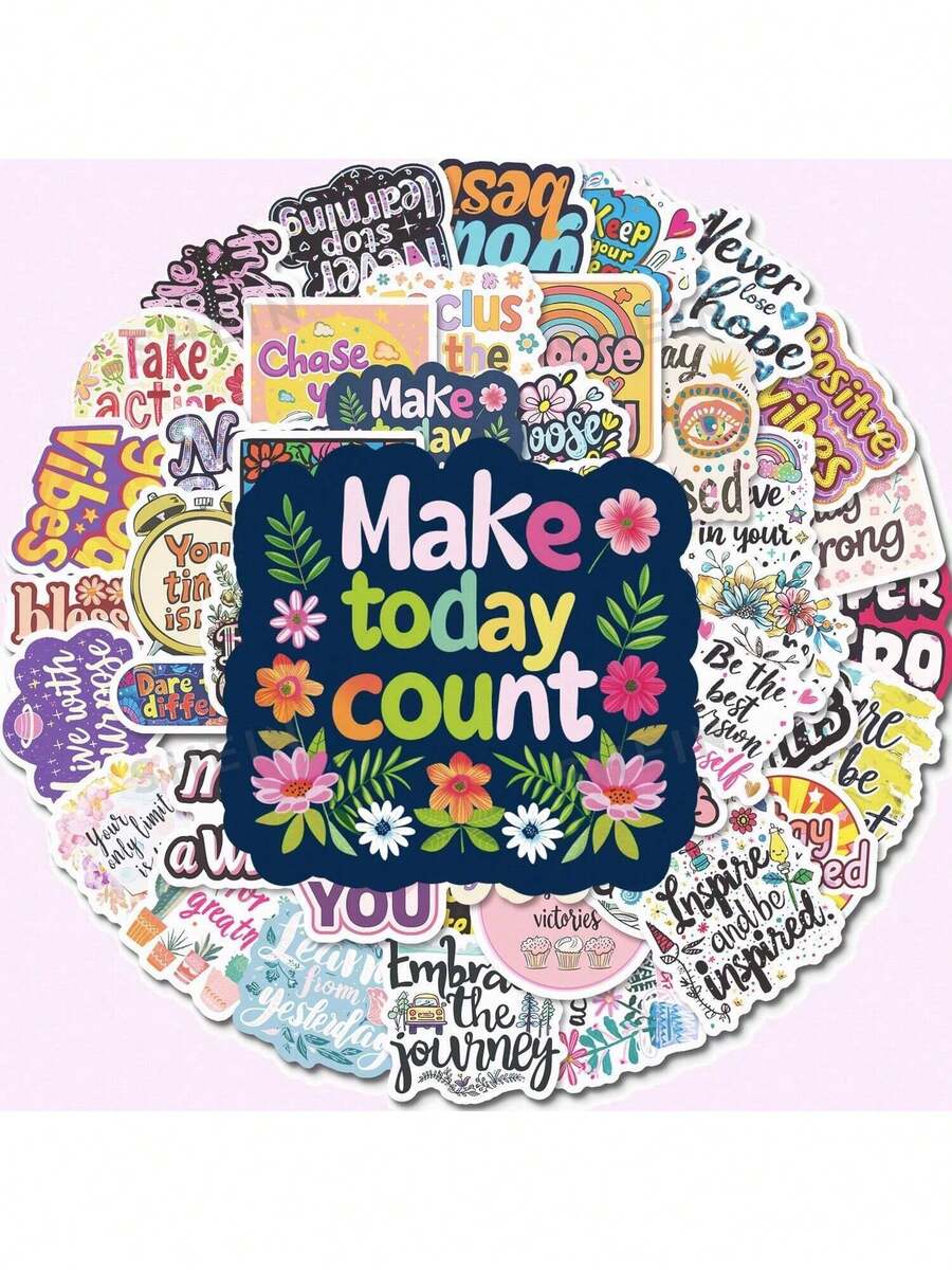 100张励志贴纸 - 趣味励志贴纸，适合儿童、青少年和成人，可用于水瓶、笔记本电脑、平板电脑、杯子、剪贴簿、日记本、行李箱、滑板等。 - 彩色 - 查看 1