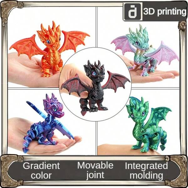 1 pièce Dragon chinois 3D imprimé de 7 cm (2,76 po) avec articulations mobiles - Détails réalistes et détaillés à l'échelle, yeux aléatoires. Jouet de collection et ornement de bureau pour la décoration de la maison, idéal pour les cadeaux de Noël et d'Halloween (les ailes nécessitent un DIY, la couleur peut varier en raison de l'angle d'impression)