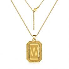 Rose/Gold-Plated Initial Necklace For Men And Women, A-Z 26 Letters Personalized Name Necklace, Random Delivery, Mystery, Square Double-Sided Engraved Pendant, Adjustable Size, Fashion Jewelry Gift - 1 件金色隨機 - 查看 3