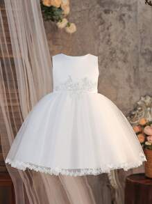 2 件套白色女童公主可拆卸披肩薄纱，适合生日派对