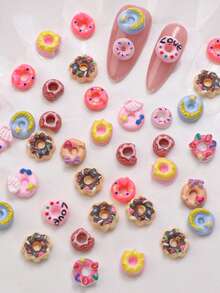 50 件时尚甜甜圈美甲装饰、迷你食物珠宝、奶油甜点 DIY 发夹、手机壳、树脂指甲配件、美甲用品、指甲、指甲饰物、指甲宝石 - 彩色 - 查看 4