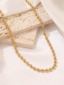 1 chiếc dây chuyền hạt cườm bằng thép không gỉ, dây chuyền mặt dây chuyền hình cầu vàng thời trang dành cho nữ, phụ kiện dành cho nam. - vòng cổ - Xem 4