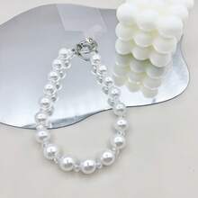 Handmade Colorful Crystal Beads Phone Lanyard, Luxury Pearl Phone Chain, Unique Small Wrist Strap Chain For Women