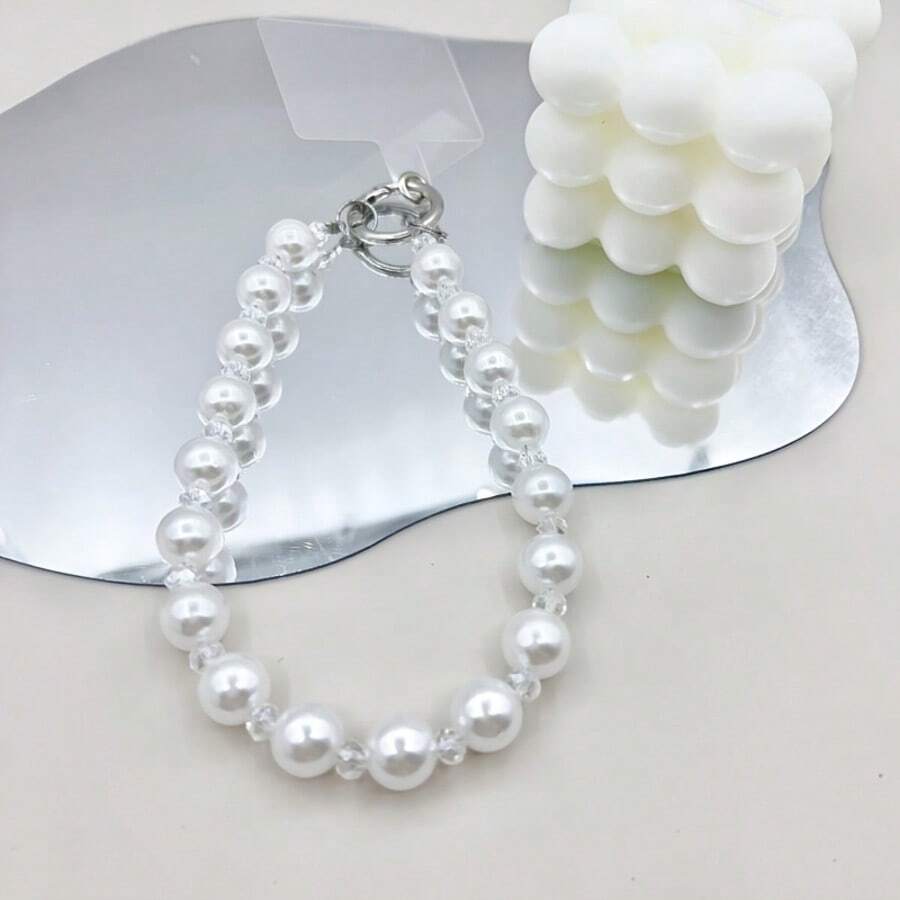 Handmade Colorful Crystal Beads Phone Lanyard, Luxury Pearl Phone Chain, Unique Small Wrist Strap Chain For Women