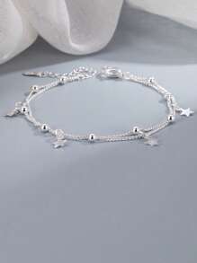 Silver Minimalist Double Layer Star Bracelet Chain Shining Adjustable Bracelet Women's Jewelry Suitable For Daily Wear