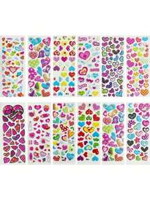 12pcs/Set Cute Heart Shaped 3D Bubble Stickers, Assorted Colorful Decal Stickers For Notebook, Scrapbook, Phone, Laptop, Toys For Girls - Multicolor - View 11