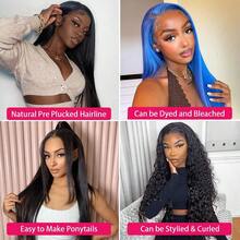 bling hair Hidden Strap Straight 360 Lace Front Wigs Human Hair Pre Plucked Pre Bleached  Glueless Brazilian Virgin Wig With Drawstring 200 Density  Full Lace Wigs For Women 22 Inch - Natural Black - 查看 8