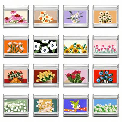 1件DIY照片模块化手链，饰有花朵、风景、五角星、心形元素，适合作为派对礼物送给朋友/情侣，适合圣诞节、新年、万圣节、情人节等节日。