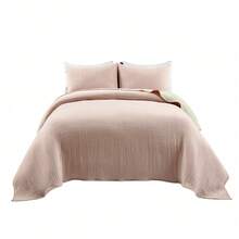 LUSH DECOR Solid Kantha Pick Stitch Yarn Dyed Cotton Woven Quilt/Coverlet Light Gray/White 3Pc Full/Queen Halloween-Fall Decor-Room Decor - 腮紅/白色 - 查看 6