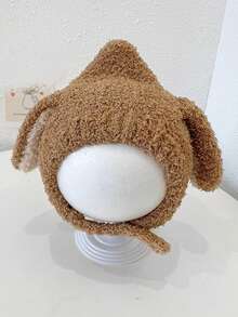 1 件装可爱儿童女孩男孩婴儿帽子羊毛边帽带兔耳朵帽幼儿羊毛耳罩帽柔软新生儿帽 - Ear - 查看 6