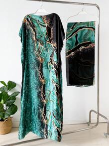 1pc Faux Silk Printed Robe, Shawl & Small Scarf Set, Women Coverup For Beach, Sun Protection, Daily Wear