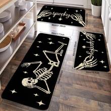 2/3pcs Halloween Kitchen Carpet, Leisurely Skull Under The Stars Decorative Floor Mat, Anti-Slip Festival Kitchen Floor Mat, Flannel Material, Soft, Comfortable, Easy To Clean, Suitable For Kitchen, Bedroom, Living Room, Door, Bathroom, Laundry Room