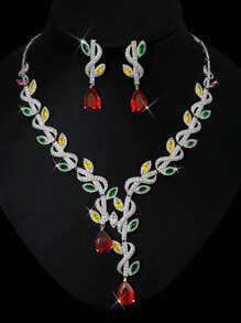 3pcs Silver-Color, Multi-Color Options Women Earrings, Necklace, Jewelry Set, Suitable For Ladies/Brides/Bridesmaids, Festivals, Parties, Weddings, Banquets, Fashion Jewelry Set, Gift