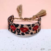 1pc Adjustable Handmade Leopard Print Heart Bracelet, Boho Style Suitable For Women, Party, Travel, Daily Wear - Leopard Lips - View 2
