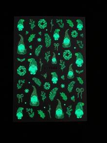 2 pezzi Adesivi per unghie natalizi con gnomi rossi, decorazioni natalizie 3D con ghirlanda verde, fiocchi di neve e fiocchi, adesivi luminosi per unghie fai-da-te, forniture per manicure per il festival di Capodanno