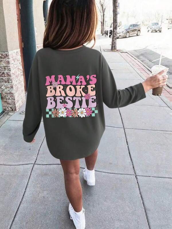 Tween Girl Funny Print Crew Neck Long Sleeve T-Shirt, Autumn/Winter Top