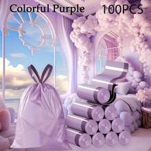 100pcs Purple Drawstring Trash Bags - Thickened Leak-Proof Disposable Plastic Garbage Bags, Convenient To Carry, Suitable For Kitchen, Bathroom, Bedroom, Living Room And Bathroom