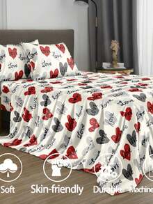 Bộ 4 tấm ga trải giường họa tiết trái tim tình yêu nhiều màu sắc, bộ chăn ga gối đệm bằng vải sợi nhỏ mềm mại, dễ chăm sóc, họa tiết hoa (1 tấm ga trải giường phẳng + 1 tấm ga trải giường + 2 vỏ gối) Bộ ga trải giường cỡ King, Queen, Twin, túi sâu, vỏ gối lên đến 11,8 inch, mềm mại, thoáng khí, không nhăn, tốt hơn cho giấc ngủ, phong cách khách sạn sang trọng, quà tặng cho bố mẹ, bạn bè, bộ đồ giường ký túc xá, bộ đồ giường cho trường học, bộ đồ giường ký túc xá, bộ đồ giường cho trường học - Nhiều màu - Xem 5